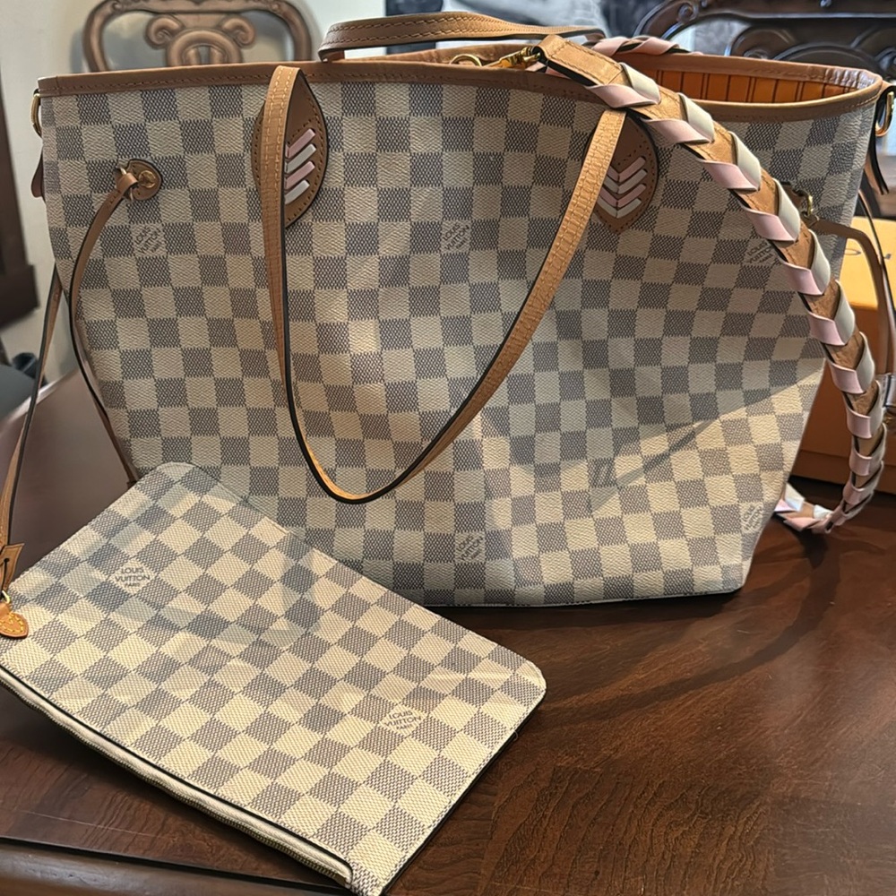 Louis Vuitton Neverfull Damier with the braided detail gently used.